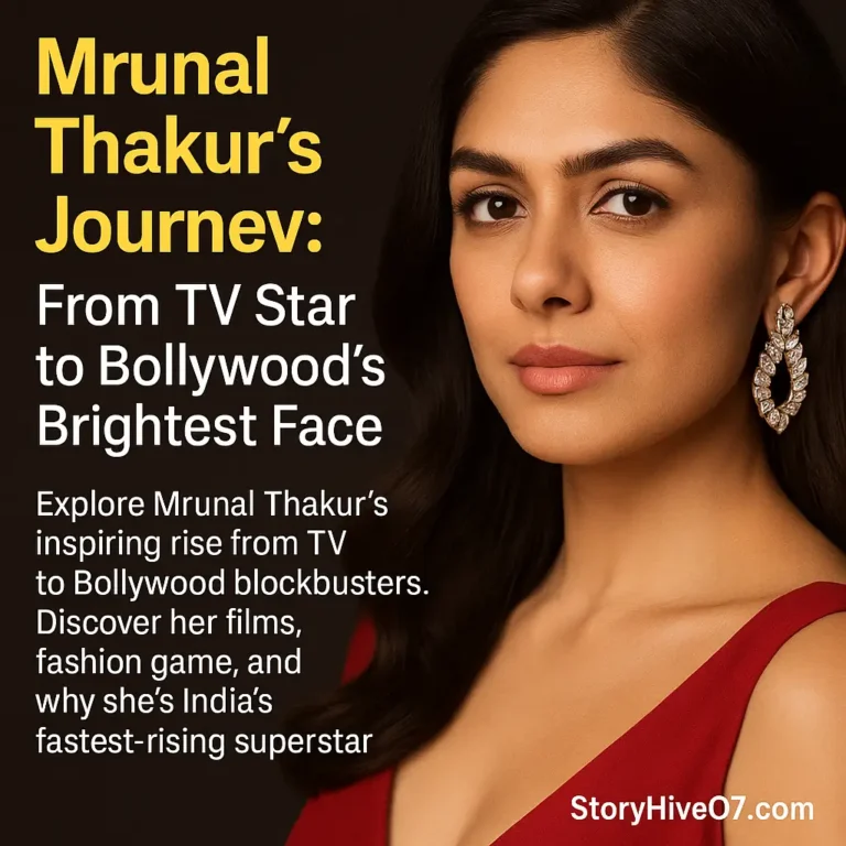 Mrunal Thakur in elegant attire, Bollywood actress known for TV debut and iconic film journey, inspiring fans with fashion and talent – StoryHive07.com
