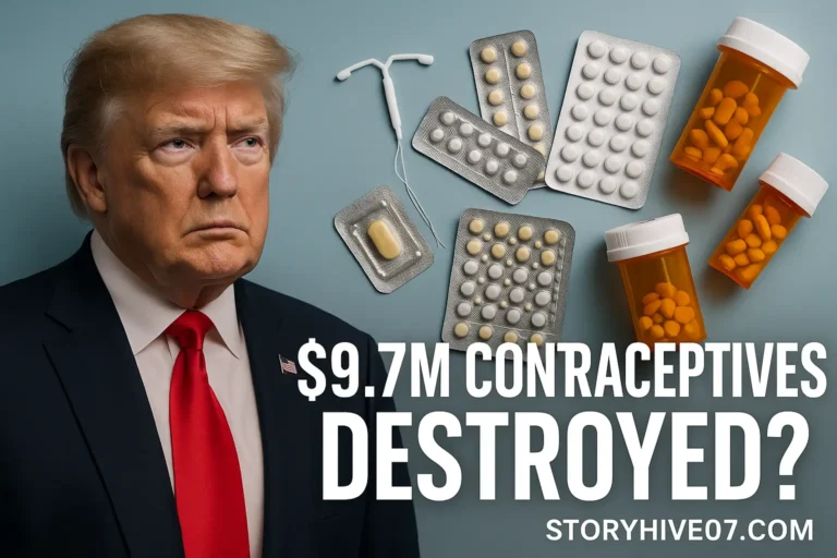 Symbolic representation of Trump contraceptive destruction involving discarded birth control pills worth $9.7M