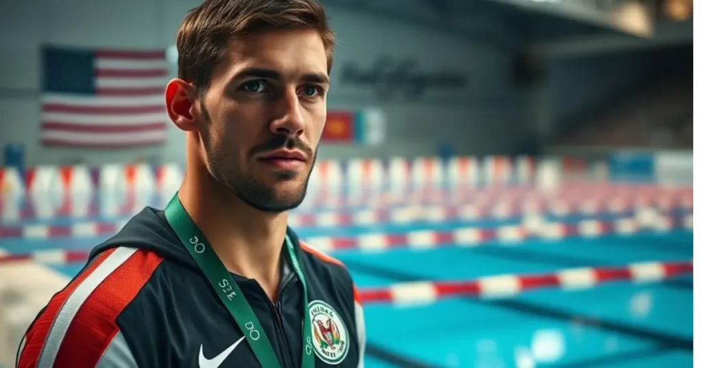  Michael Phelps during USA Swimming controversy with USA flag background. Michael Phelps 