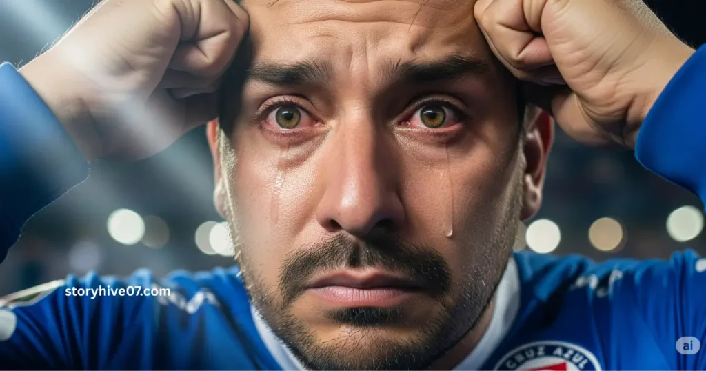 Elderly Cruz Azul supporter praying with shaking hands during Santos Laguna final - raw hope before redemption