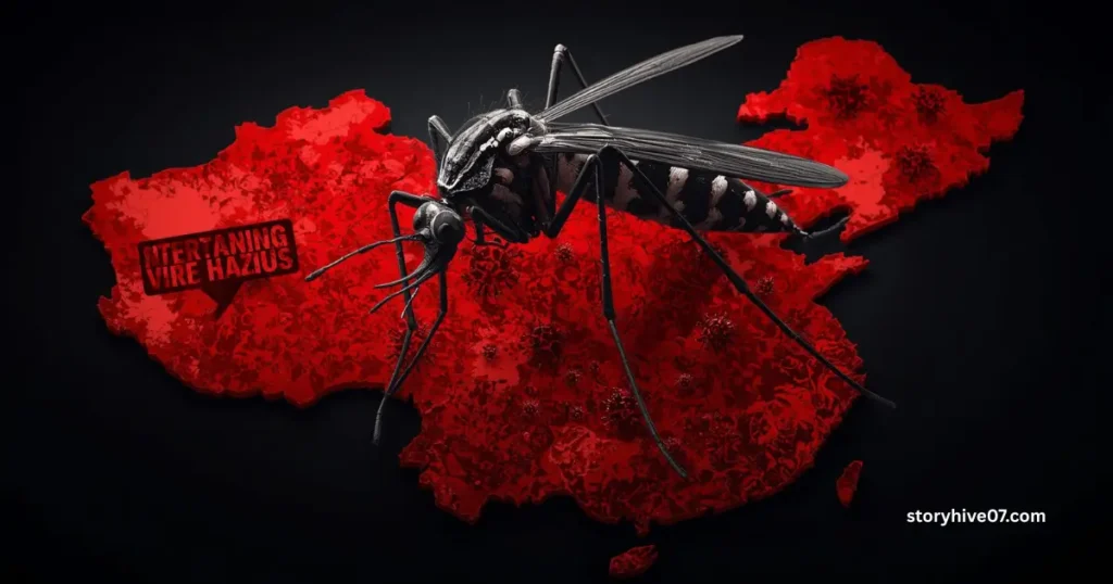 Virus-carrying mosquito spreading outbreak across China map. Mosquito-Borne Virus Outbreak in China 